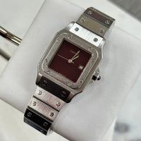 Cartier Santos Stainless Steel Red Wine Burgundy Dial Ref. 2960