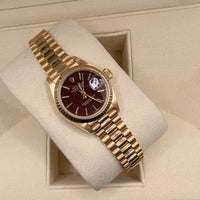 Rolex Datejust 26mm, 18k Yellow Gold, RARE Oxblood Stella Dial (Ref. 69178)