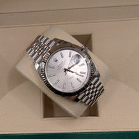 Rolex DateJust 41mm Silver Stick, Stainless Steel/18k White Gold Fluted Bezel on Jubilee (Ref. 126334)