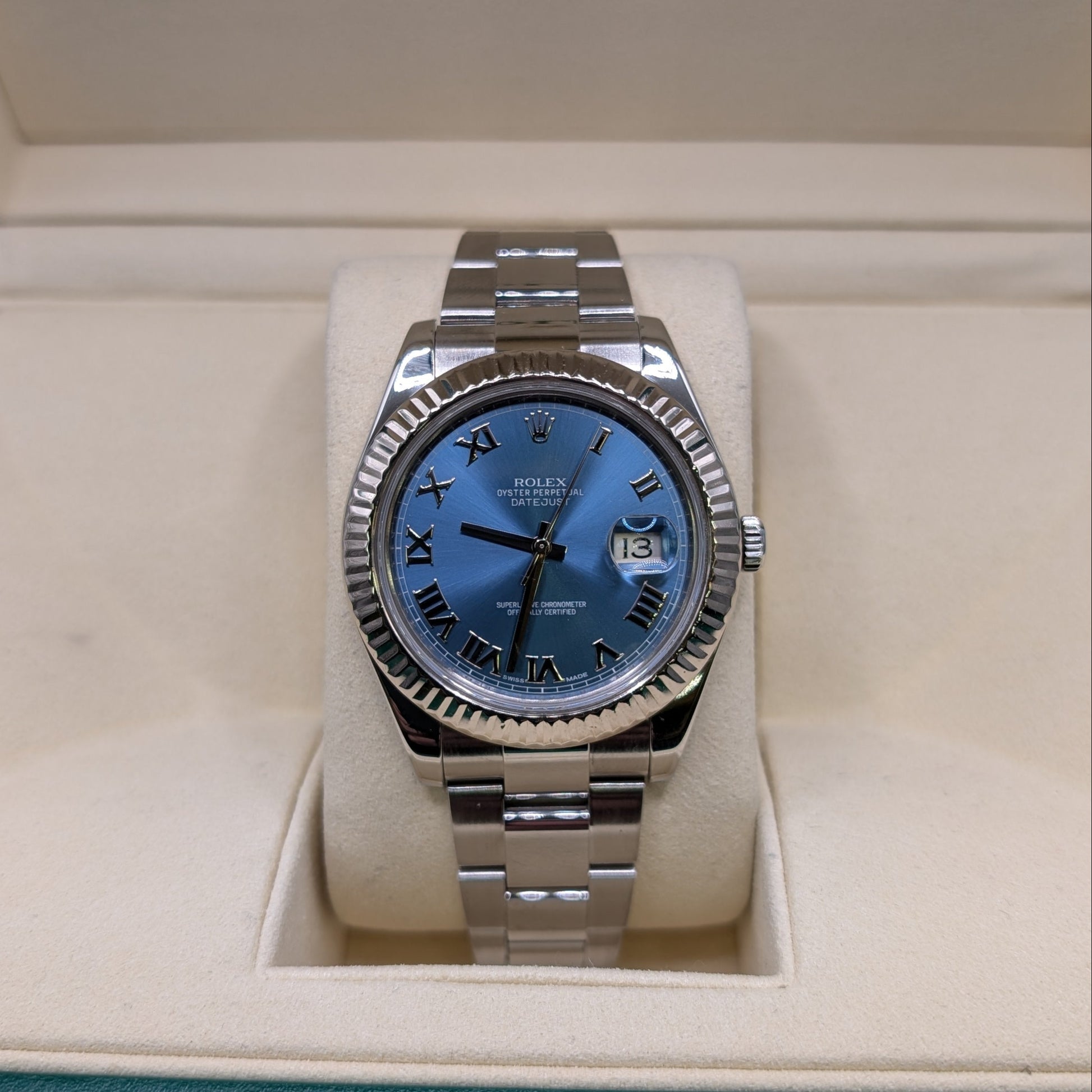 Rolex DateJust II, Blue Roman Dial, Fluted bezel on 116334