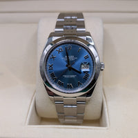 Rolex DateJust 41mm. Azzurro Blue Roman Dial, Smooth Bezel, Oyster Bracelet (Ref. 126300)