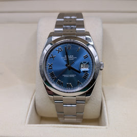 Rolex DateJust 41mm. Azzurro Blue Roman Dial, Smooth Bezel, Oyster Bracelet (Ref. 126300)