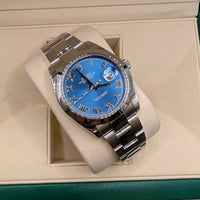 Rolex DateJust 41mm. Azzurro Blue Roman Dial, Smooth Bezel, Oyster Bracelet (Ref. 126300)