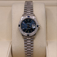 Rolex DateJust 31mm White Gold Bark Band, Blue Dial, Aftermarket Diamond Bezel (Ref. 68279)