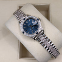 Rolex DateJust 31mm White Gold Bark Band, Blue Dial, Aftermarket Diamond Bezel (Ref. 68279)
