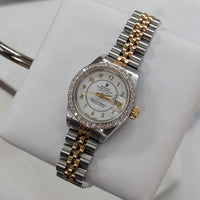 Rolex DateJust 26mm, Two Tone, White Dial, After-market Diamond Bezel (Ref. 69173)