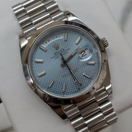 Rolex Day-Date 40mm, Platinum, Ice Blue Motif Dial (Ref. 228206)