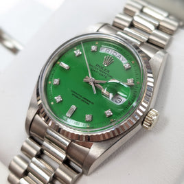 Rolex 36mm Day-Date RARE Green Stella Dial w Diamonds, White Gold (Ref. 1803)