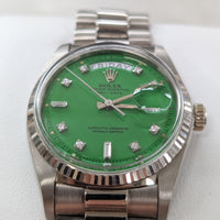 Rolex 36mm Day-Date RARE Green Stella Dial w Diamonds, White Gold (Ref. 1803)