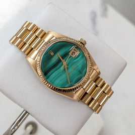 Rolex DateJust 36mm Malachite Dial on President, 18k Gold (Ref. 1601)