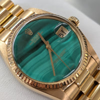 Rolex DateJust 36mm Malachite Dial on President, 18k Gold (Ref. 1601)