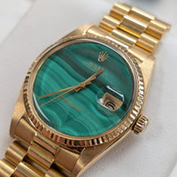 Rolex DateJust 36mm Malachite Dial on President, 18k Gold (Ref. 1601)