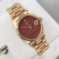 Rolex Red Jasper Dial DateJust, 18k Yellow Gold on President Band (Ref. 1601)