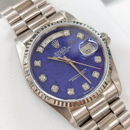 Rolex Day-Date 36mm, Lapis Diamond Dial, 18k White Gold (Ref. 18039)