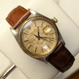 Rolex DateJust 36mm, Linen Dial, Two Tone, Leather Strap (Ref. 16013)