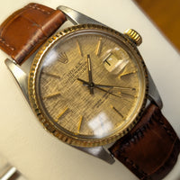 Rolex DateJust 36mm, Linen Dial, Two Tone, Leather Strap (Ref. 16013)