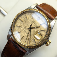 Rolex DateJust 36mm, Linen Dial, Two Tone, Leather Strap (Ref. 16013)
