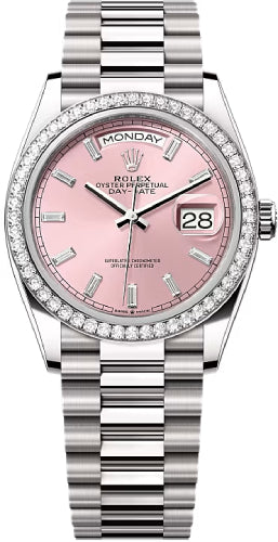 Rolex Day-Date 36 36mm Pink Diamond-Set Dial Diamond-Set Bezel President Bracelet - 128349RBR